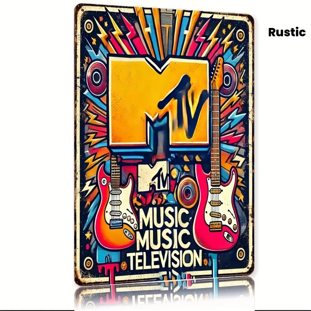Decoración de la habitación 1 pieza Logotipo de estaño de estilo retro - Hierro, vinilo retro MTV, metal rústico - Ideal para decoración de paredes en hogares, bares, cafeterías