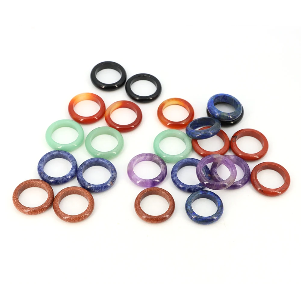 1pcs Natural Stone Crystal Men Band Rings Healing Pink Quartz Agates Jasper Finger Ring Women for Earring Pendant Jewelry Making