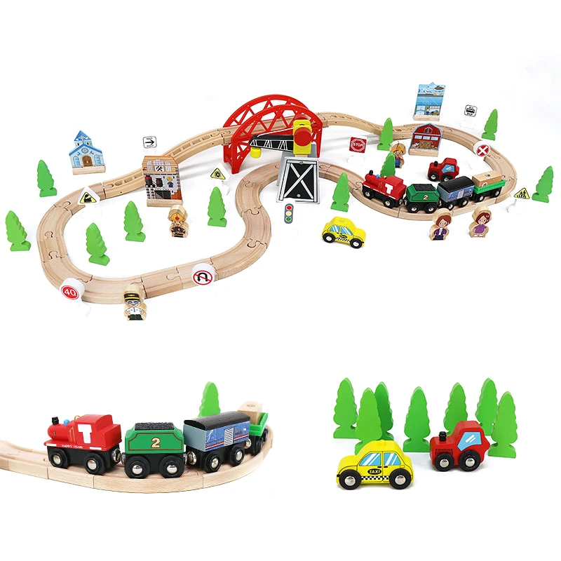 Children's Wooden Track Set, Various Wooden Track Parts Magnetic Train Wooden Accessories Boys And Girls Toy Gifts G20