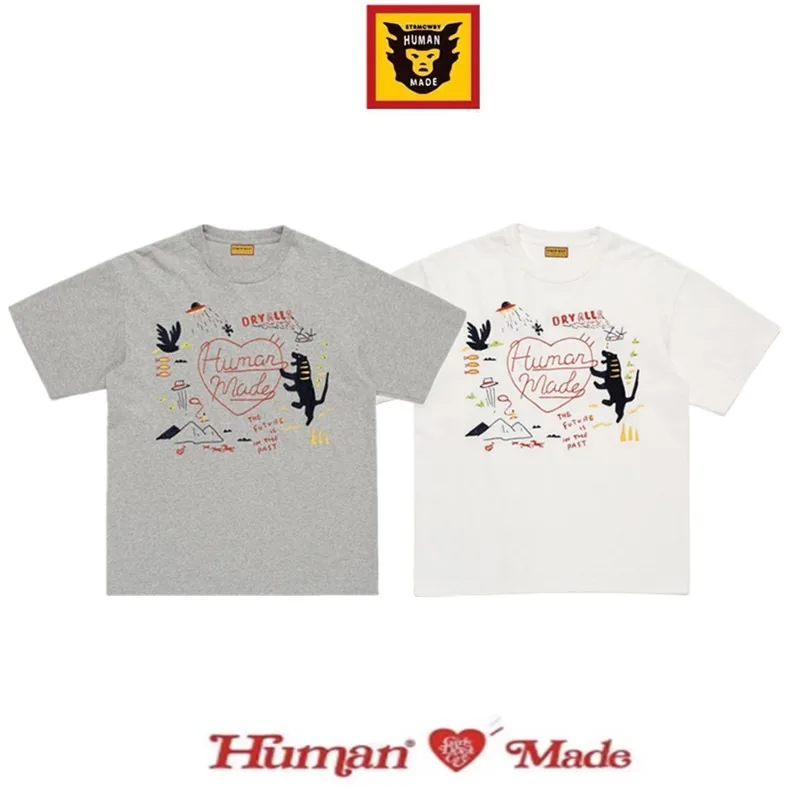 Human Made SS26 Hand-Drawn Embroidery T-Shirt, Crewneck Casual Tee for Men Women
