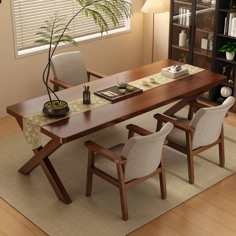 

Solid wood log tea table and chair combination, one table and five chairs, new Chinese coffee table, office home tea table integ