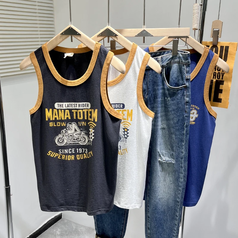 Summer Japan Retro Printed Basketball Loose Sleeveless T-shirt Tank Tops American Vintage Casual 100% Cotton Vest Tees for Men - Image 5