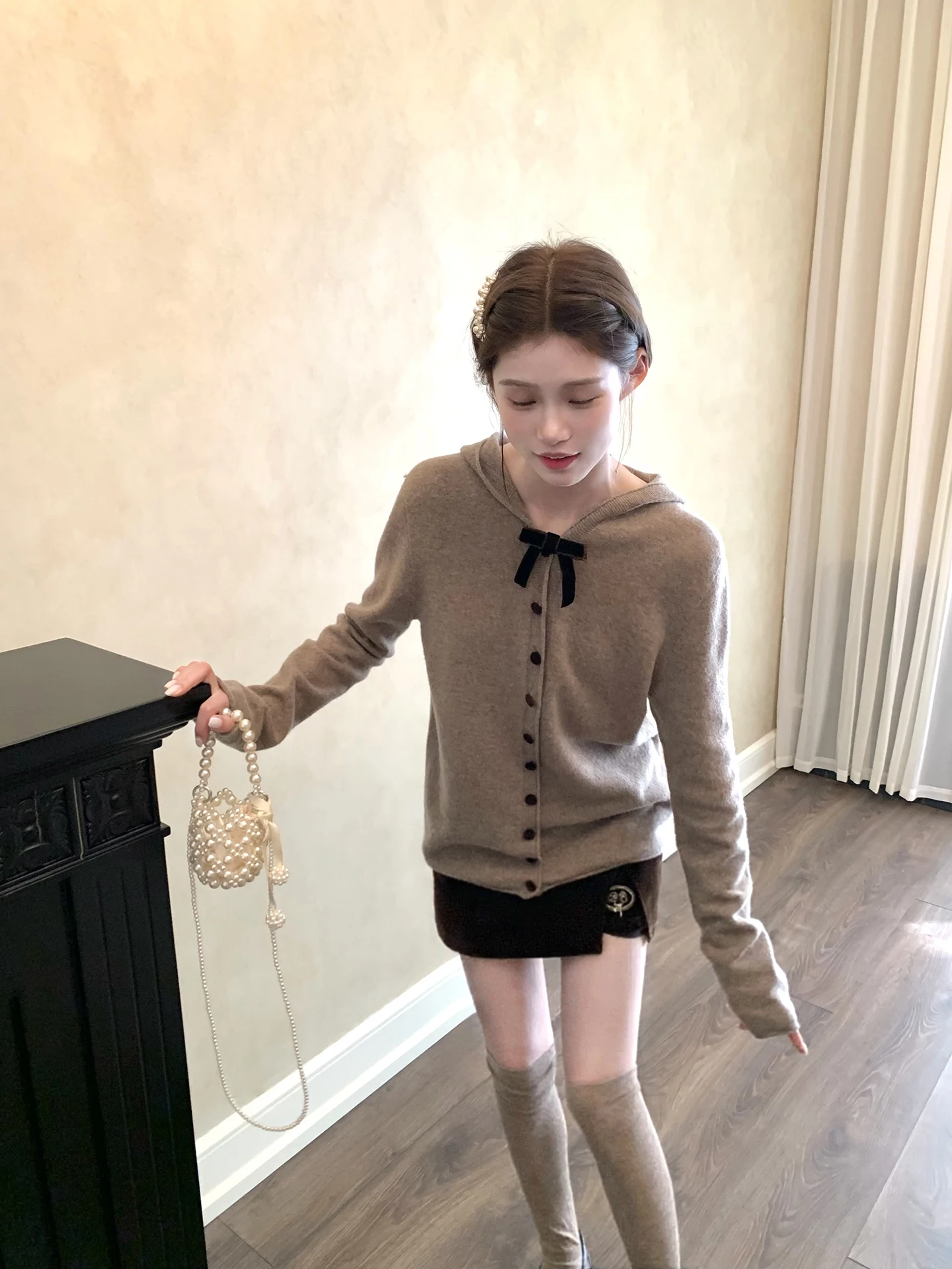 

Женский шерстяной кардиган-худи Peacola Soft Sweet Sle с кофейным ароматом, утепленный, с длинными рукавами, для похудения, зимний свитер