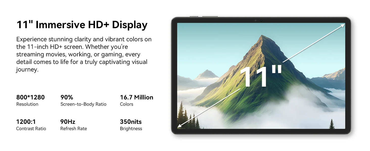 KINGRID T50 Android 16 Tablet PC 10.9 Inch HD IPS Display Octa-Core Unisoc T615 24GB (6+18) RAM 128GB ROM 8000mAh Battery Dual Band 5G WiFi Bluetooth 5.0 GPS Google Play OTG Type-C Tablet for Online Learning Gaming Video Streaming Office Entertainment
