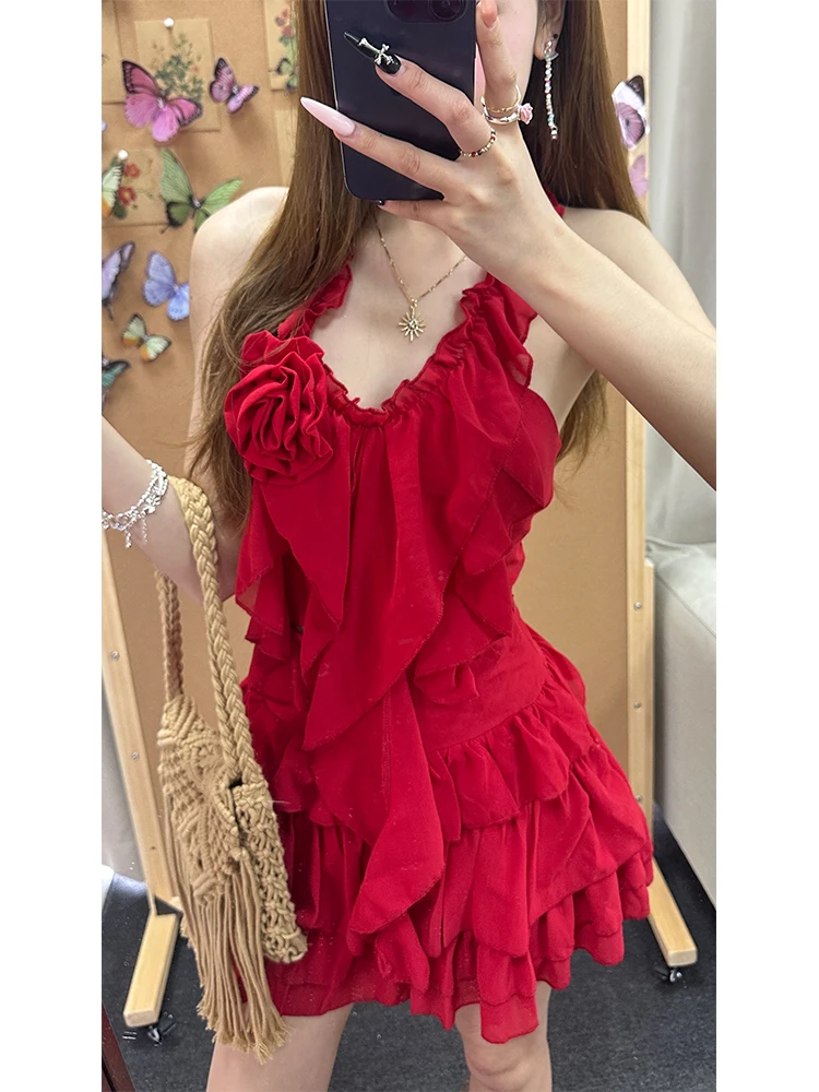 

Комплект для похудения Pure Desire Sexy Girl: Красный летний костюм 2026 года, новый стиль, женский топ с кружевным подолом и короткая юбка, комплект из двух предметов