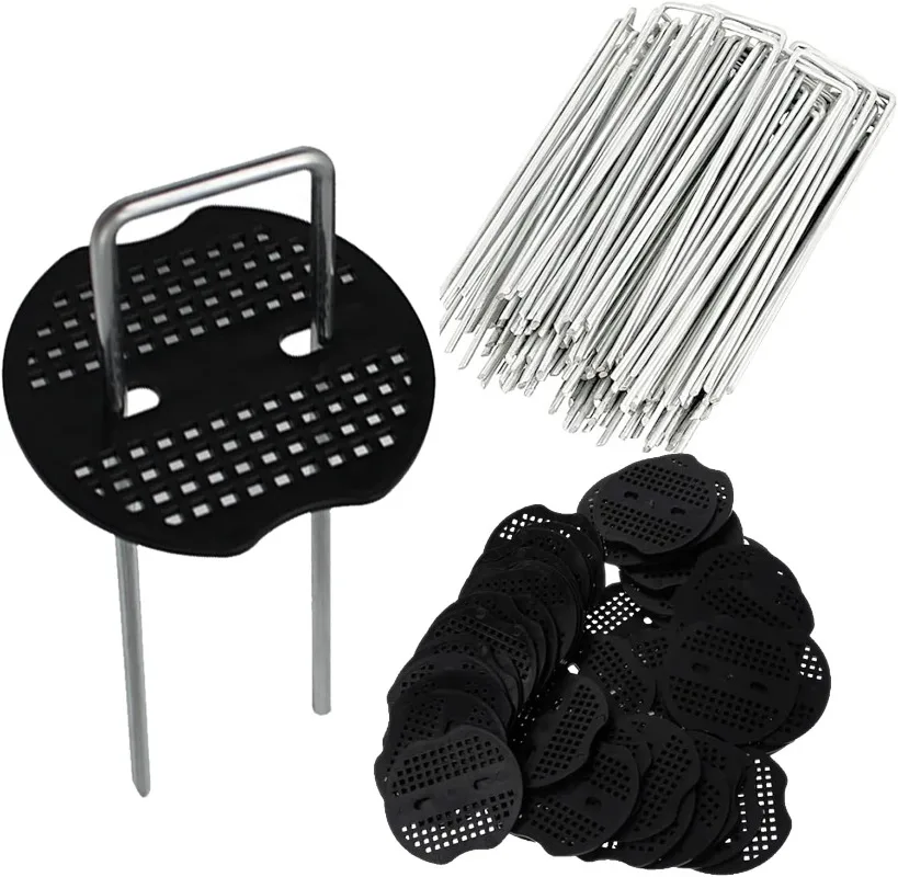 U-type Garden Staples with Pads Metal Fence Tubing Stakes Galvanized Landscape Spikes for Holding Lawns Barrier Ground Nails