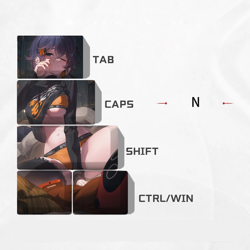5 Keys Cheshire Formidable Key Caps Tab CapsLK Shift Ctrl Win Keycaps Cherry Profile PBT Dye Subbed Anime Cartoon Gaming Keycap