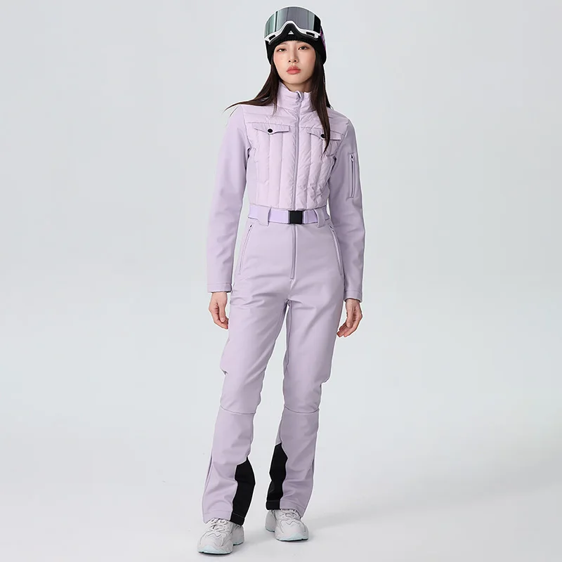 

One Piece Solid Slim Fit Ski Suit Winter Warm Windproof Woman Snowboard Sports Clothing Breathable Wear Resistant Skiing Sets