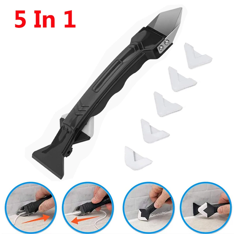 

5 in1 Silicone Remover Sealant Smooth Scraper Caulk Finisher Grout Kit Tools Floor Mould Removal Hand Tools Set Accessories 2022