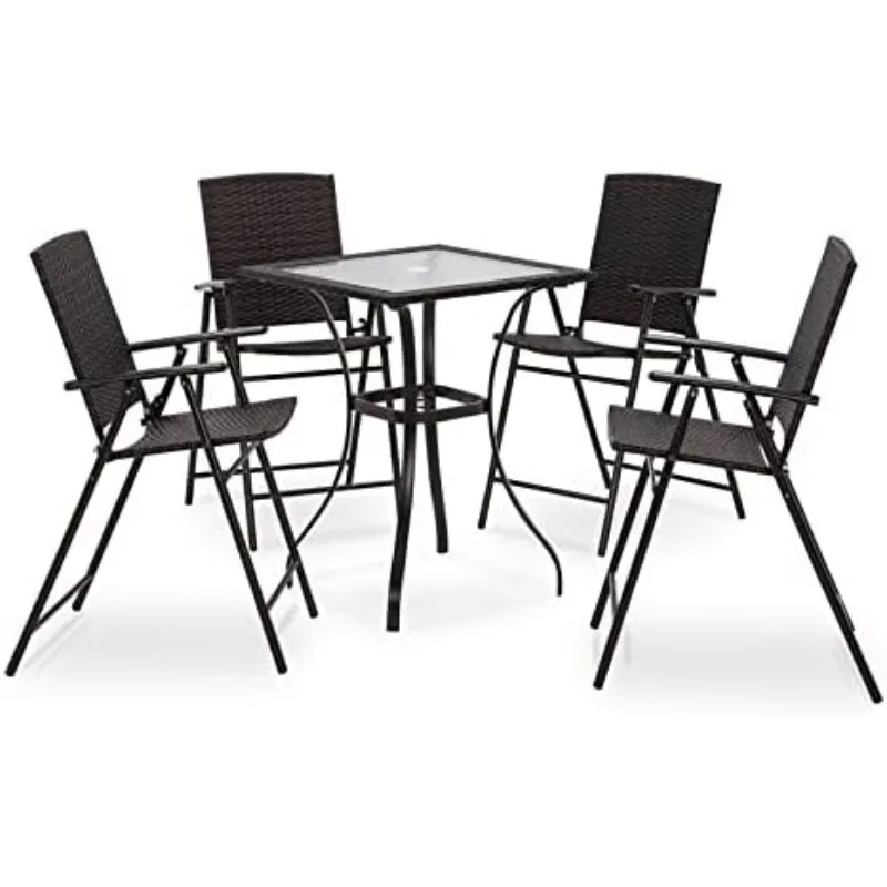 Patio Dining Set 5 Pieces,  Metal Frame Patio Wicker Furniture Set with Square Glass Table Top, for Lawn, Deck, Garden