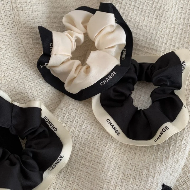 Paris Black White Large Hairband Rubber Scrunchy French Luxury Letter Hair Ties 2pcs Early Autumn Hair Accessories For Women