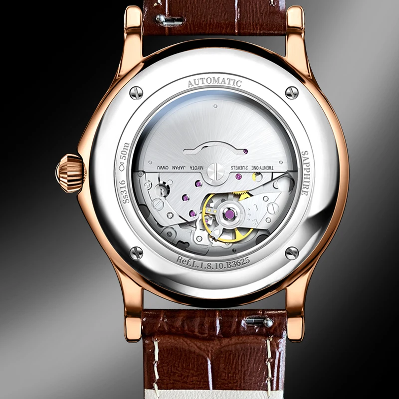 Lobinni Top MIYOTA 821A Movement Men Mechanical Watch Mens Automatic Moon Phase Switzerland Luxury Brand Automatic Watches