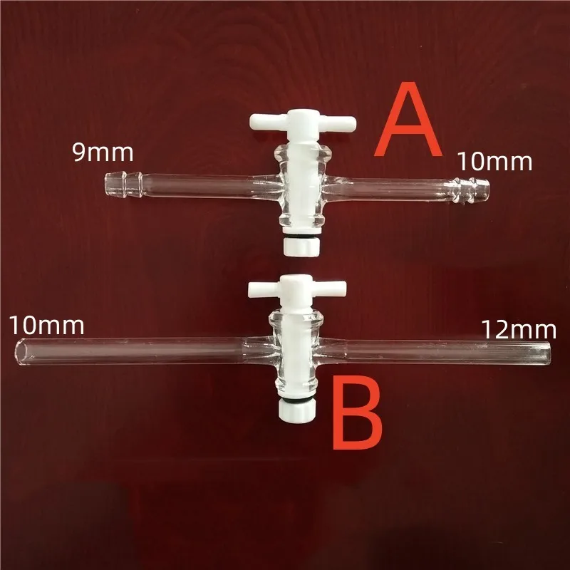 Outer diameter 9/10/12mm Lab straight glas adapter 2 Way Stopcock Hose Connection Borosillcation Glass Material Thickness 2mm