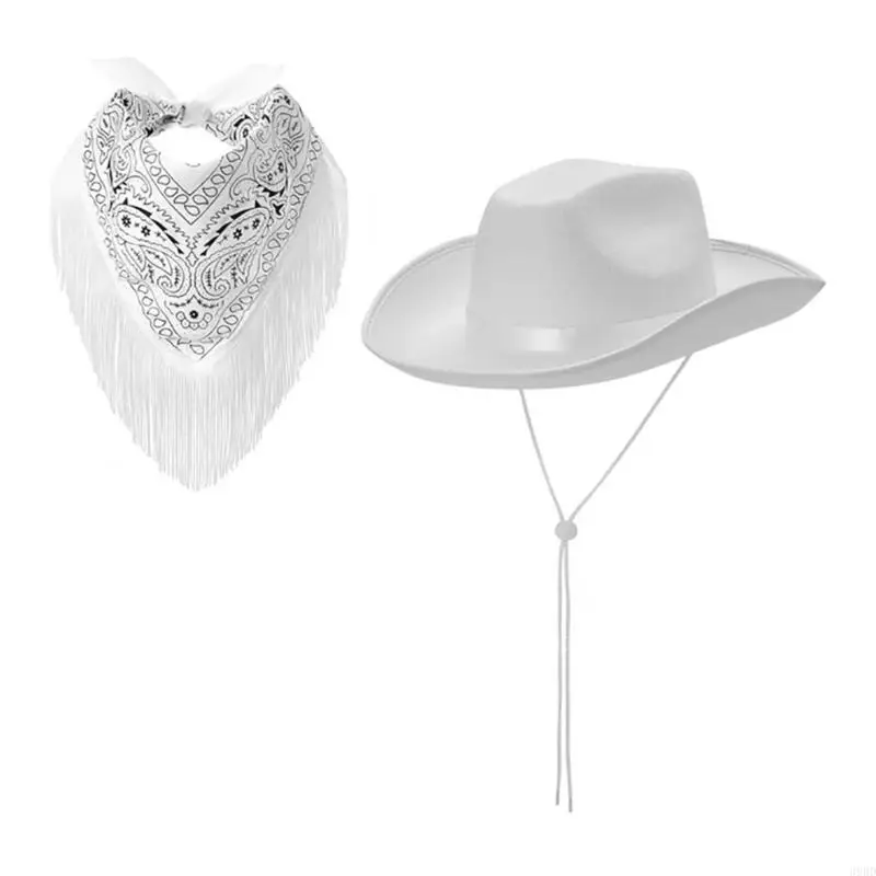 39BD Bandanas sombrero con flecos Set para mujeres Man Music Festival Dress Up Costume Bachelorettes Party 2 PCS