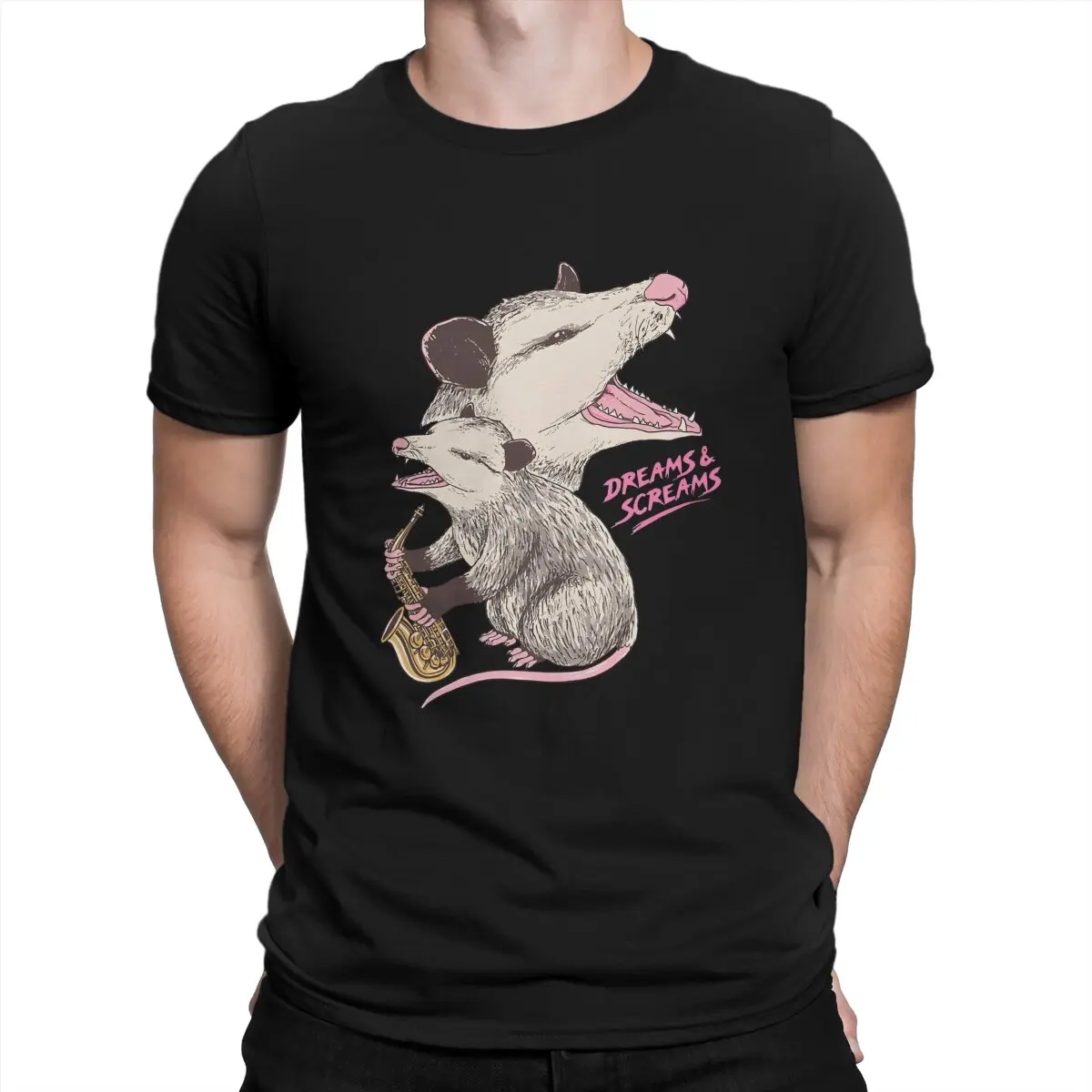 Cute Opossum Creative TShirt for Men Dreams And Screams Round Collar Polyester T Shirt Distinctive Gift Clothes OutdoorWear