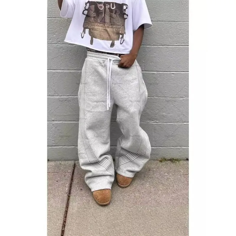 Harajuku موضة الشارع الشهير سروال مخطط الرجال الأمريكية الرجعية فضفاض مستقيم بناطيل كاجوال الهيب هوب نمط شارع العليا الموضة
