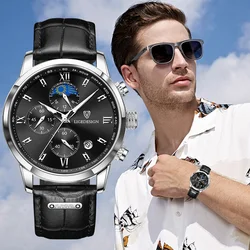 LIGE Luxury Man Watch Business Leather Men Quartz Watches Waterproof  Luminous Men's Wristwatch Auto Date Chronograph Male Clock