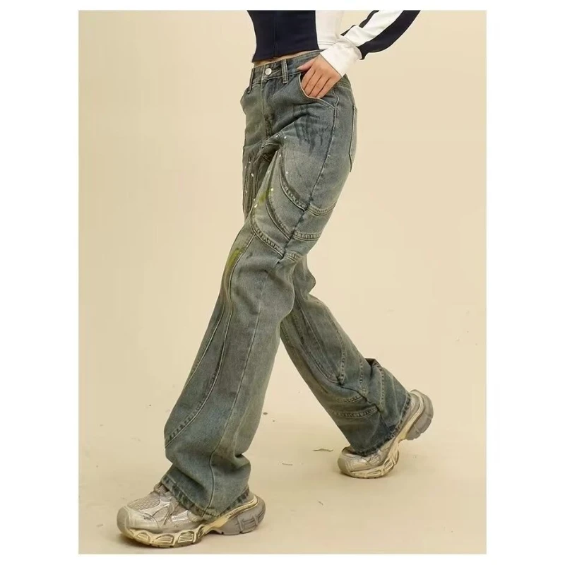 Pantalones adelgazantes con cremallera y diseño de otoño 2025, pantalones vaqueros micro acampanados lavados de estilo americano, pantalones de pierna recta