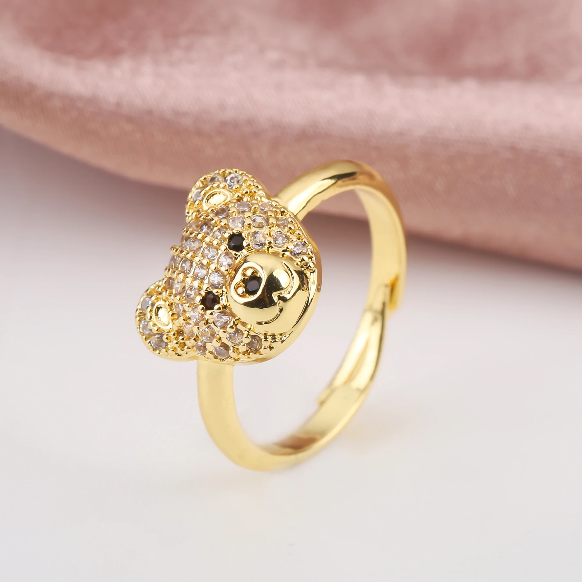 لامعة مكعب الزركون الدب الدائري للرجال والنساء ، لطيف الحيوان مطلية بالذهب ، افتتاح حلقة قابل للتعديل ، الفاخرة مجوهرات الحفلات ، الصداقة هدية