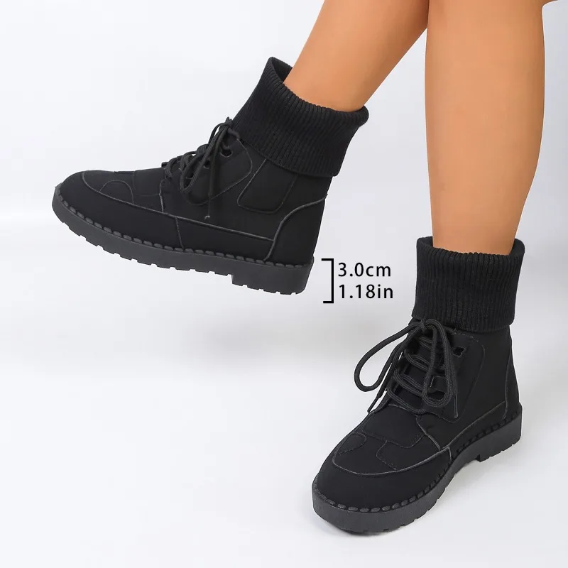 

Versatile Comfortable Booties Winter New Round Toe Spliced Stretch Mouth Flat Cotton Shoes