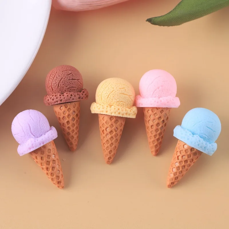 20 piezas de cabujones de resina de cono de helado 3D en miniatura, comida falsa para decoración de teléfono, accesorios para llavero DIY para hacer joyería