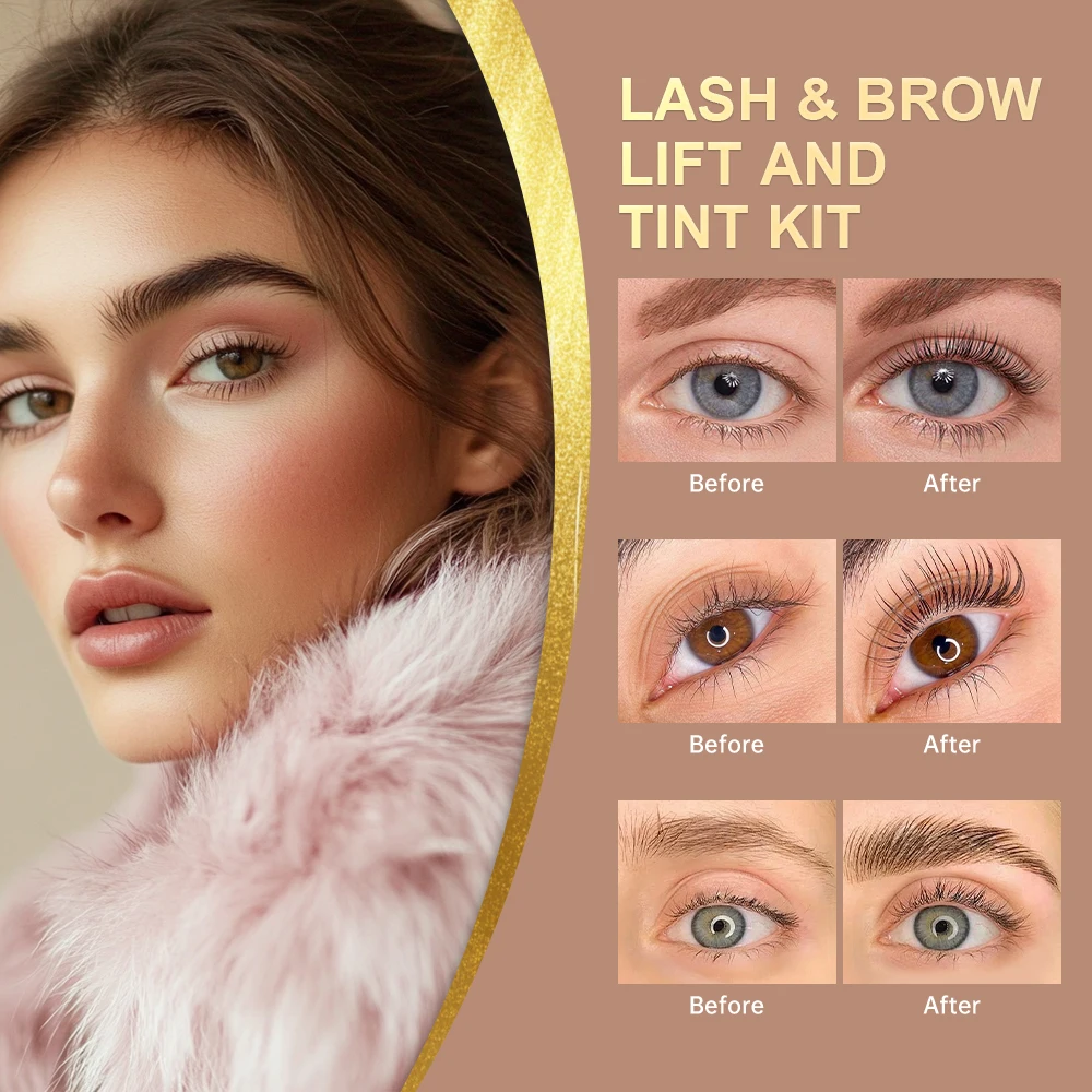 Lakerain Lash & Brow Lift- und Tönungsset, langanhaltende Wirkung, nährt die Wimpern, wasserfest, einfach anzubringendes Wimpern- und Augenbrauenlift-Set