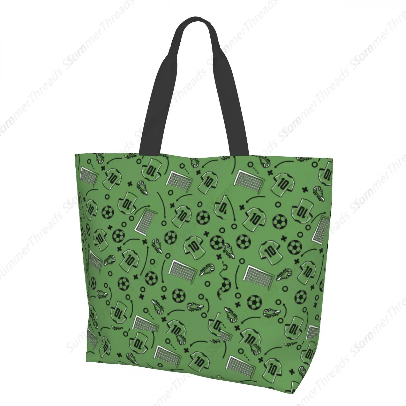 

Green Soccer Icons Collection Tote Bag for Women Large Print Bags Portable Beach Bag Reusable Grocery Bags Waterproof