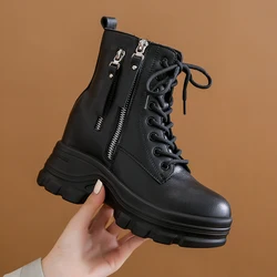 New 2023 Women Platform Ankle Boots Winter Chunky Sneakers Casual Vulcanized Shoes 10CM High Top Leather Short Boots Women Mujer