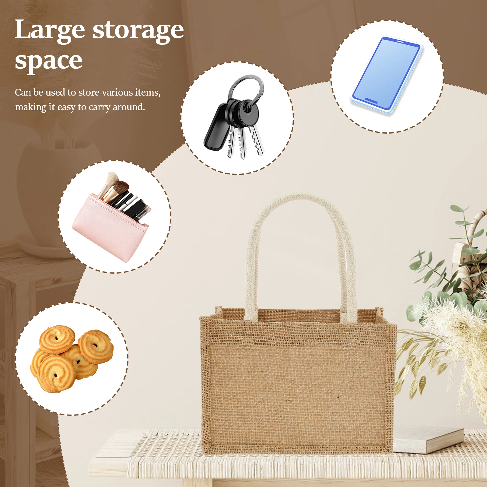 4/6/8/10/12Pcs Burlap Tote Bags Portable Jute Beach Bag with Handles Multipurpose DIY Hand Bags for Shopping Trips Tours Outdoor