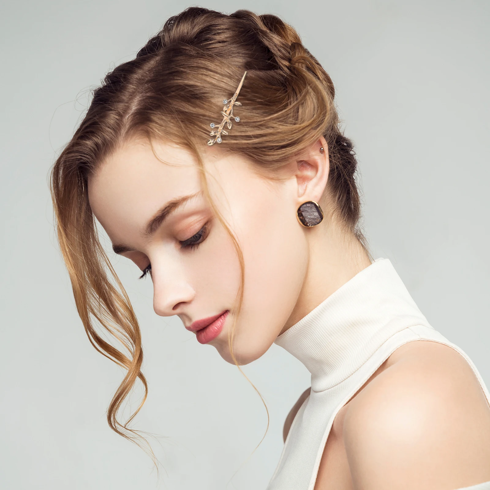 

Rhinestone Hair Clip Branch Pins Decorative Bobby Claw Clips for Women Vintage Flower Hairstyle Metal French Style Alligator