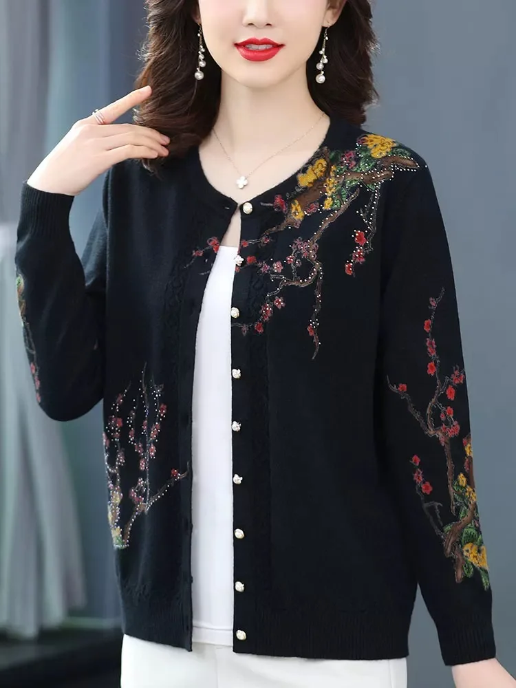

Women's Long Sleeve Print Cardigans O-Neck Knitted Sweater Soft Casual Top for Autumn Spring Female Cardigan