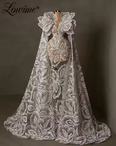 Dubai Floral Pearls Evening Dresses Long Sleeves Celebrity Dress Customized Mermaid Arabic Wedding Party Dress Beaded Prom Gowns