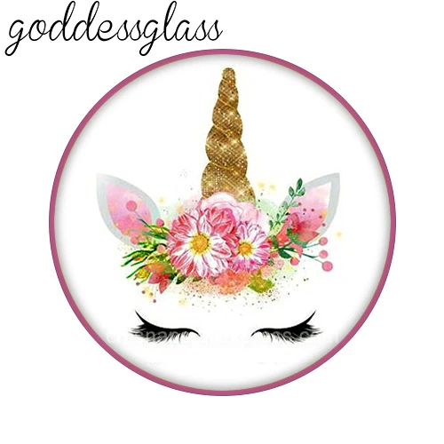 Cartoon Unicorn Face horn Cute Flowers Wink 12mm/18mm/20mm/25mm Round photo demo glass cabochon flat back Making fittings - view 5