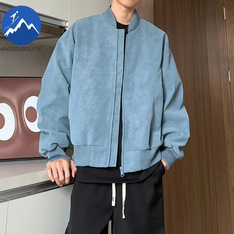 

Maxbarley Baseball Jacket Men Utility Vintage Leather Jackets Moto Uniform Combat Black Coat Stylish Outwear For Men Autumn 2025