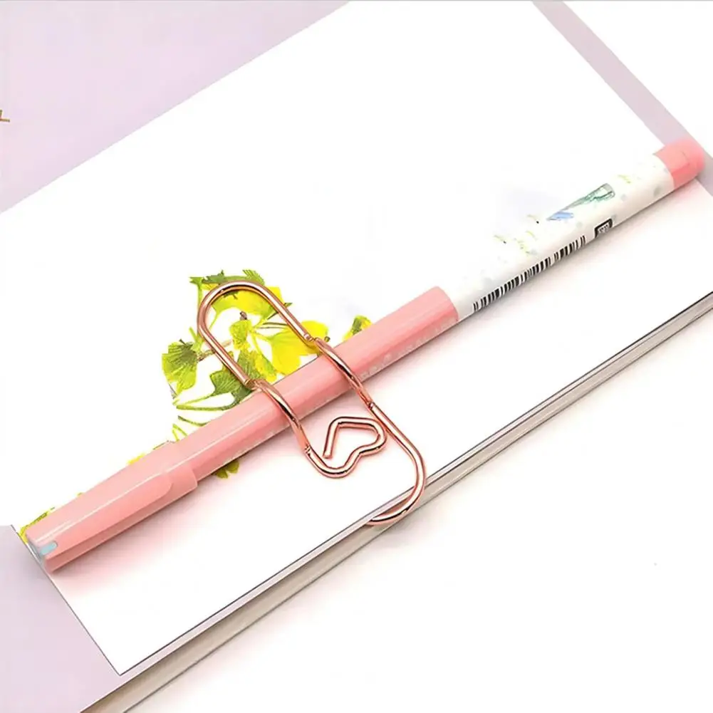 Pen Holder Clip Diary Pen Holder 10pcs Metal Heart Shape Pen Clips Colorful Pencil Clips for Notebooks Page Holders for Students