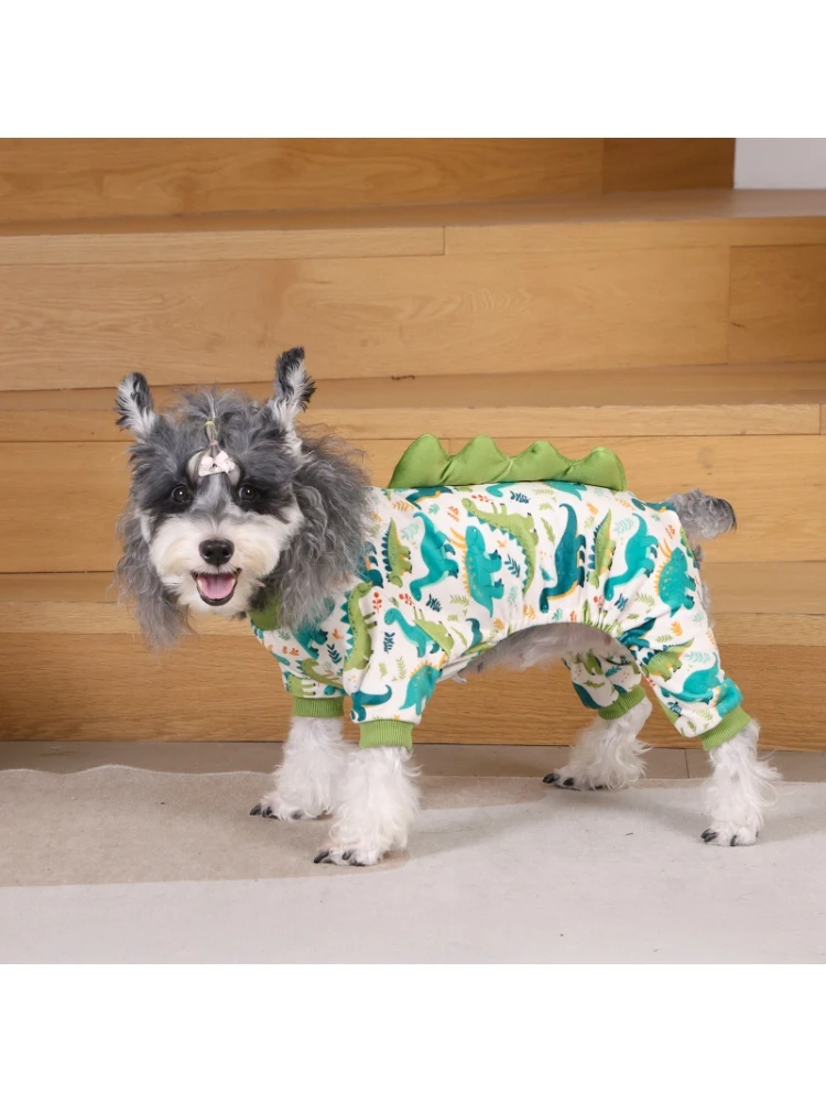 CuteBone Dinosaur Costume Dog Pajamas Stretchy Spandex Crystal Velvet Sleepwear Coat for Small Dogs Soft Warm Pet Outfit Clothes view 5