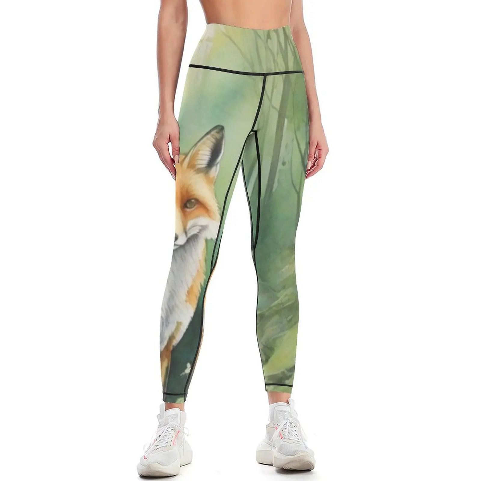 

Fox in Green forest_watercolour Leggings trousers Women's sports pants Womens Leggings