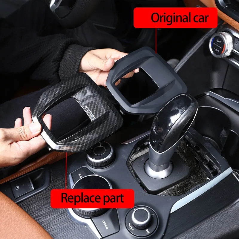 Fibra de carbono para Alfa Romeo Giulia Stelvio 2017-2019 ABS consola central Interior cubierta de Panel de cambio de marchas pieza de repuesto embellecedora