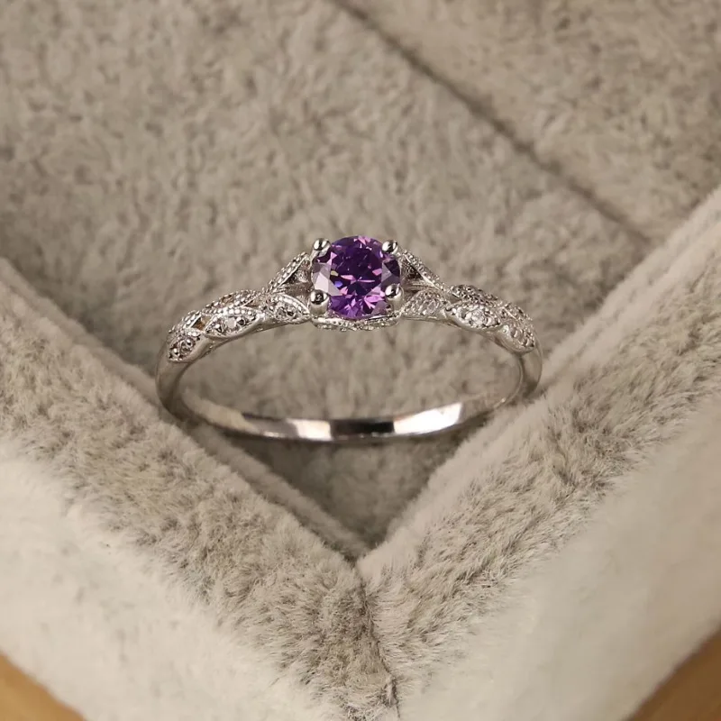 Light luxury inlaid purple zircon ring simple fashion women's rose ruby jewelry