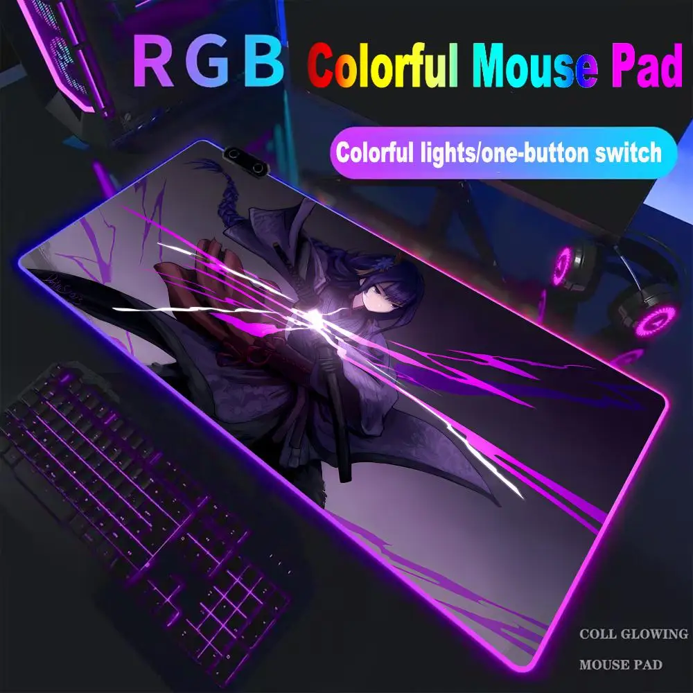 

Mouse Pad G-enshin Impact Raiden Shogun High-end E-sports Mouse Pad RGB LED Pc Large Student Writing Pad Gamer Mat HYBXXC