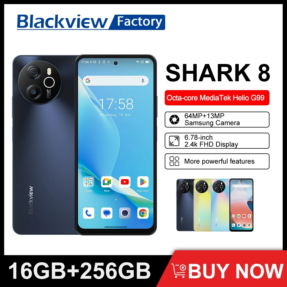 Blackview SHARK 8 аппарат Android 13 8 ГБ 128 ГБ/256 ГБ G99 6,78 '120 Гц 2,4 K дисплей камера 64 мп