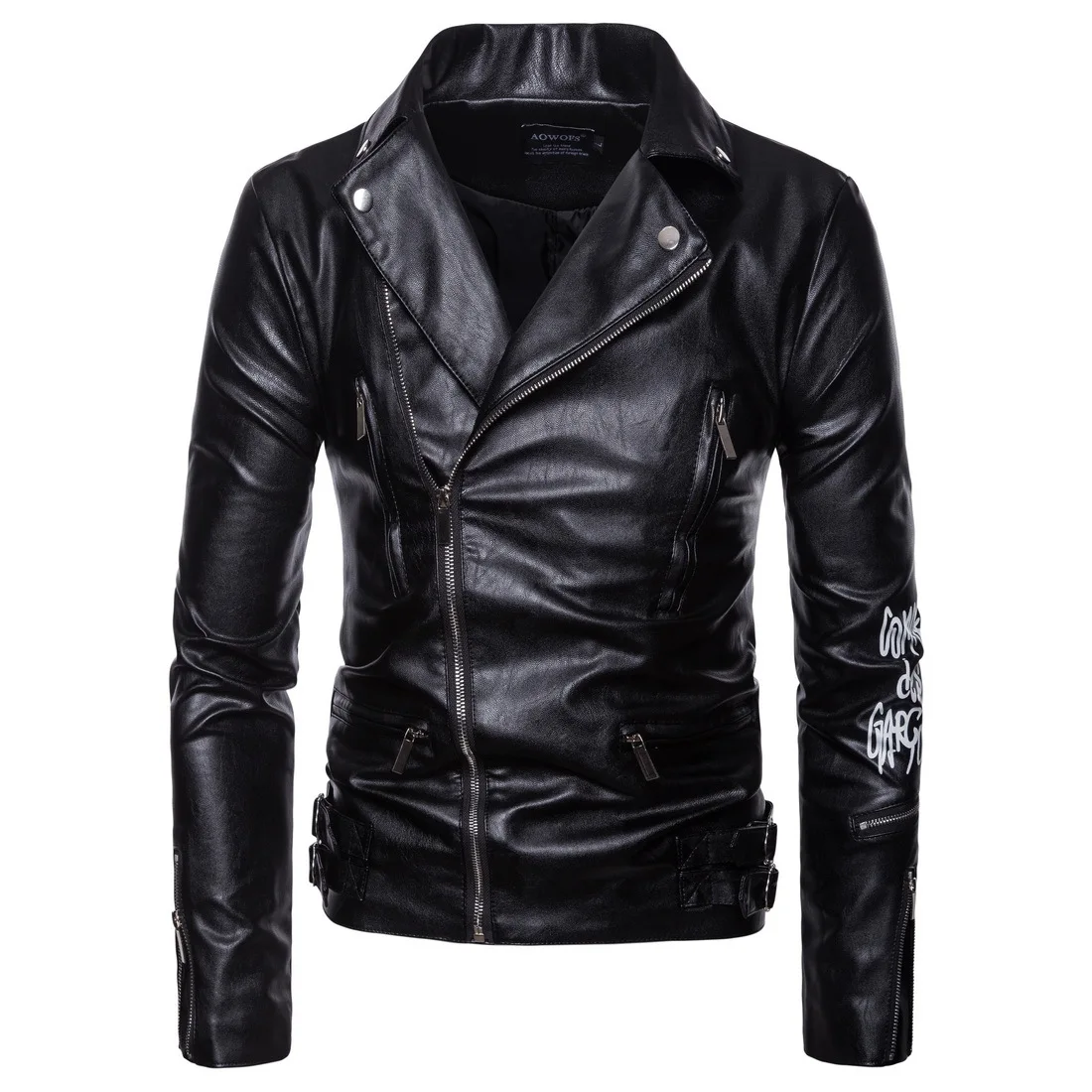 

Nice Men Motorcycle Leather Jacket Pocket Black Zipper Lapel Slim Fit Male Spring Autumn High Quality PU Coat Large Size S-5XL