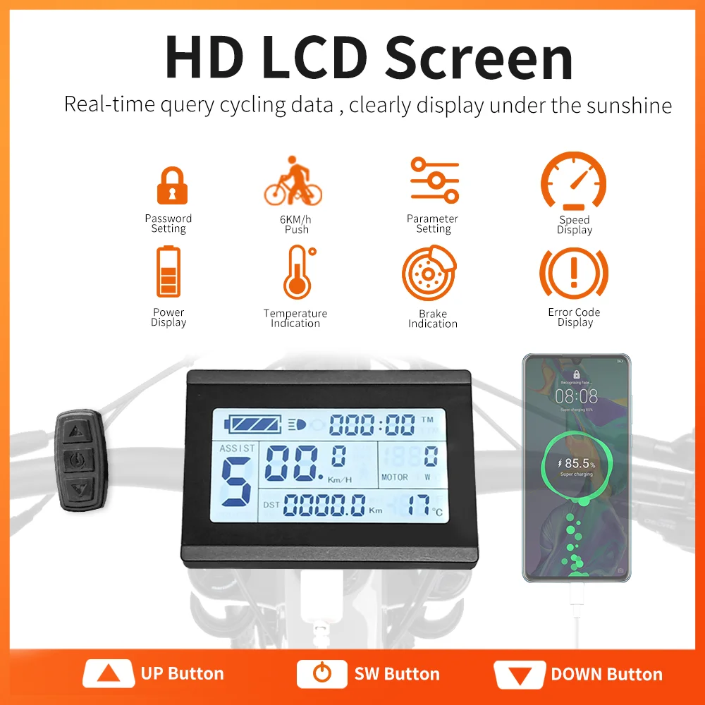 KT Ebike 15A 17A 22A 250W-500W Controller and 36V/48V LCD3U LCD7U LCD8HU Display with USB Electric Bicycle Display Controller