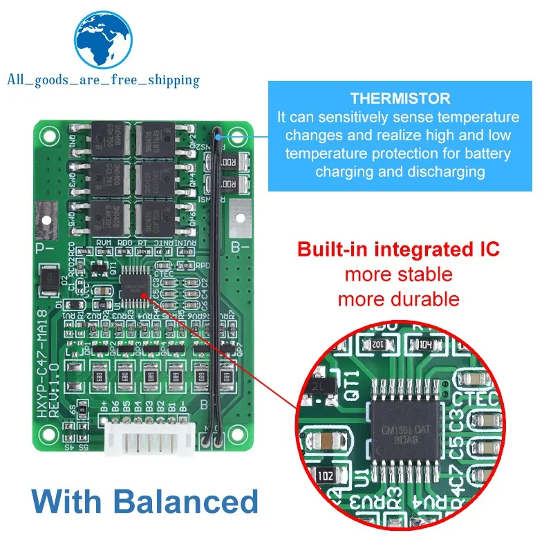 TZT 4S/5S/6S/7S BMS 16.8V 21V 20A 18650 Li-ion Lmo Ternary Lithium Battery Charger Protection Board Balance  Temperature Protect