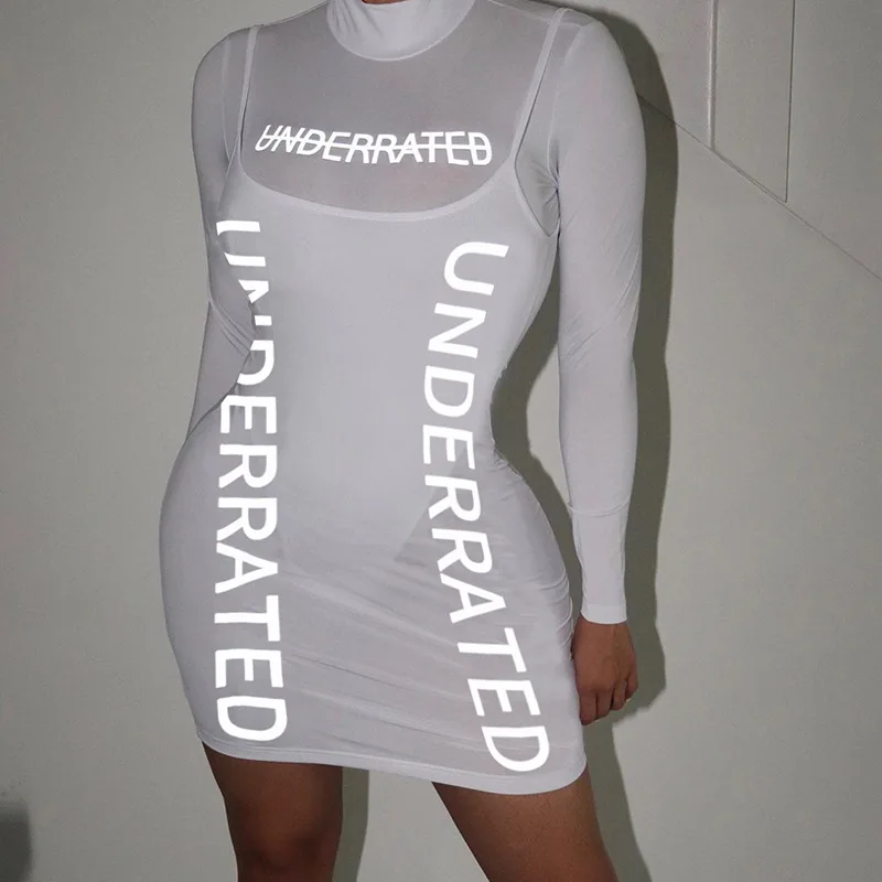 

M23BS704 Winter New Solid Color Casual Long Sleeve Letter Reflective Offset Slim Bodysuit Women
