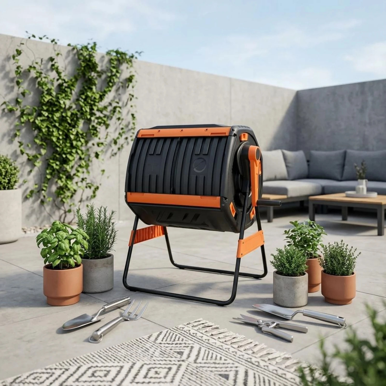 200 L Rotating Compost Tumbler Easy to Turn Tumbling Compost Bin Outdoor Storage Large Capacity Aerated Design for Garden, Yard