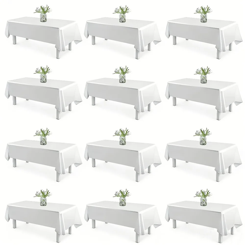 

12 Packs of White Rectangular Tablecloths Measuring 60 X 102 Inches, Wrinkle Resistant, Polyester Washed White Tablecloths
