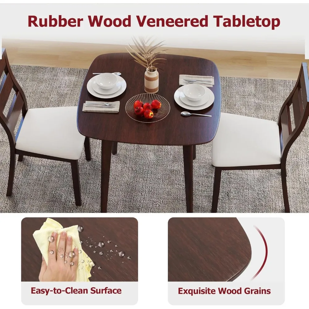 طقم طاولة طعام حديثة من Tangkula لمنتصف القرن مكون من 2، طاولة مطبخ خشبية مستديرة وكرسيين مع مقاعد مبطنة، 3 قطع مدمجة #3