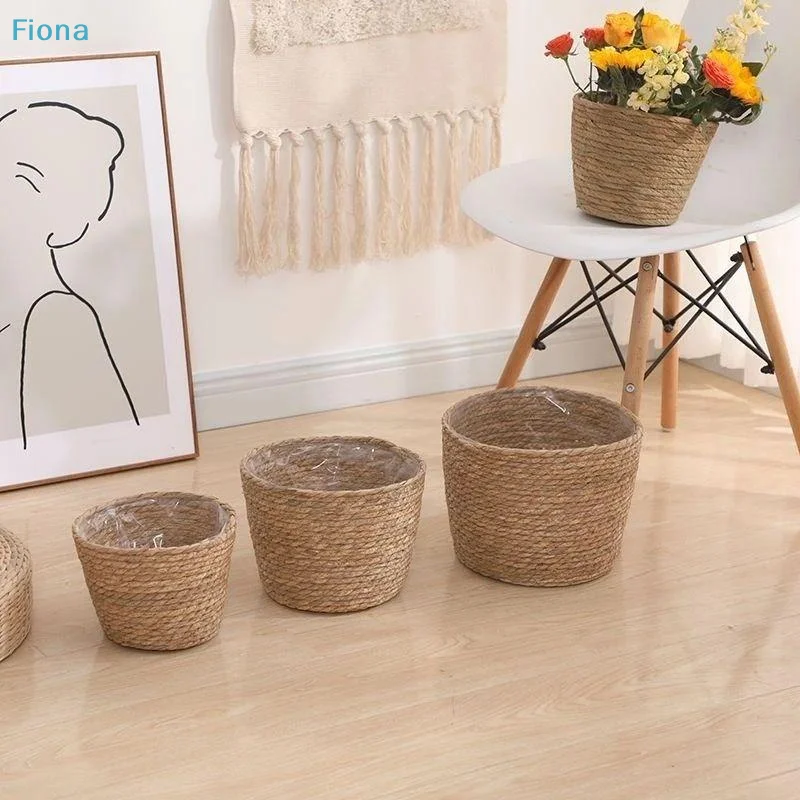 ✔Planter Basket Flower Pot Basket Rattan Straw Grass Woven Flowerpot Mini/S/M/L Furniture Decoration For Garden Terraces