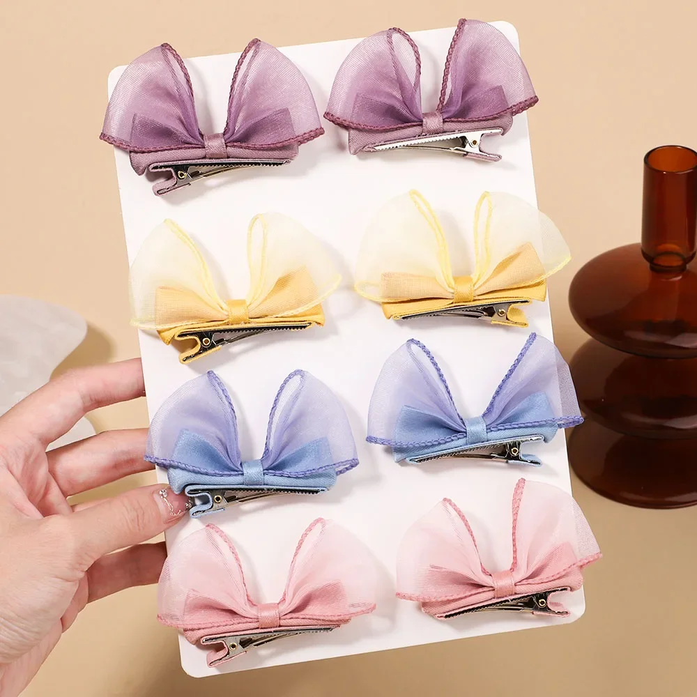 2Pcs/set Girls Two-layer Chiffon Bows Hair Clips for Baby Kids Sweet Gifts Cute Hairpins Barrettes Fashion Hair Accessories Gift